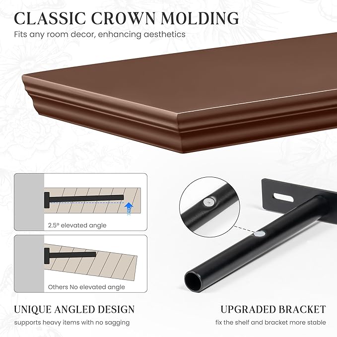 Fun Memories Floating Shelves 48 Inch Long, 9.3 Inch Deep Classic Crown Molding