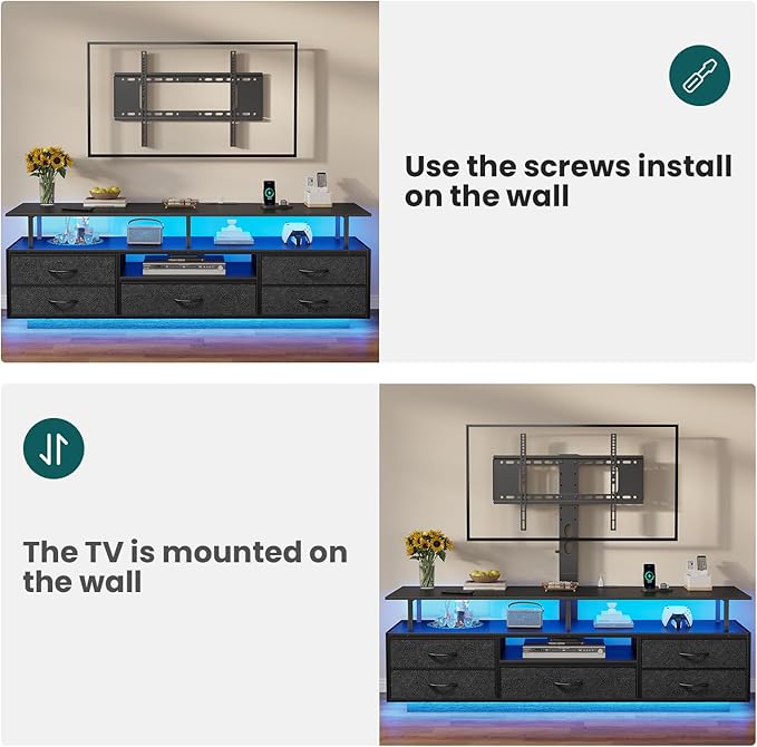 BTHFST TV Stand with Mount for 32/55/65/70 inch TVs, 51.2" LED TV Stand with