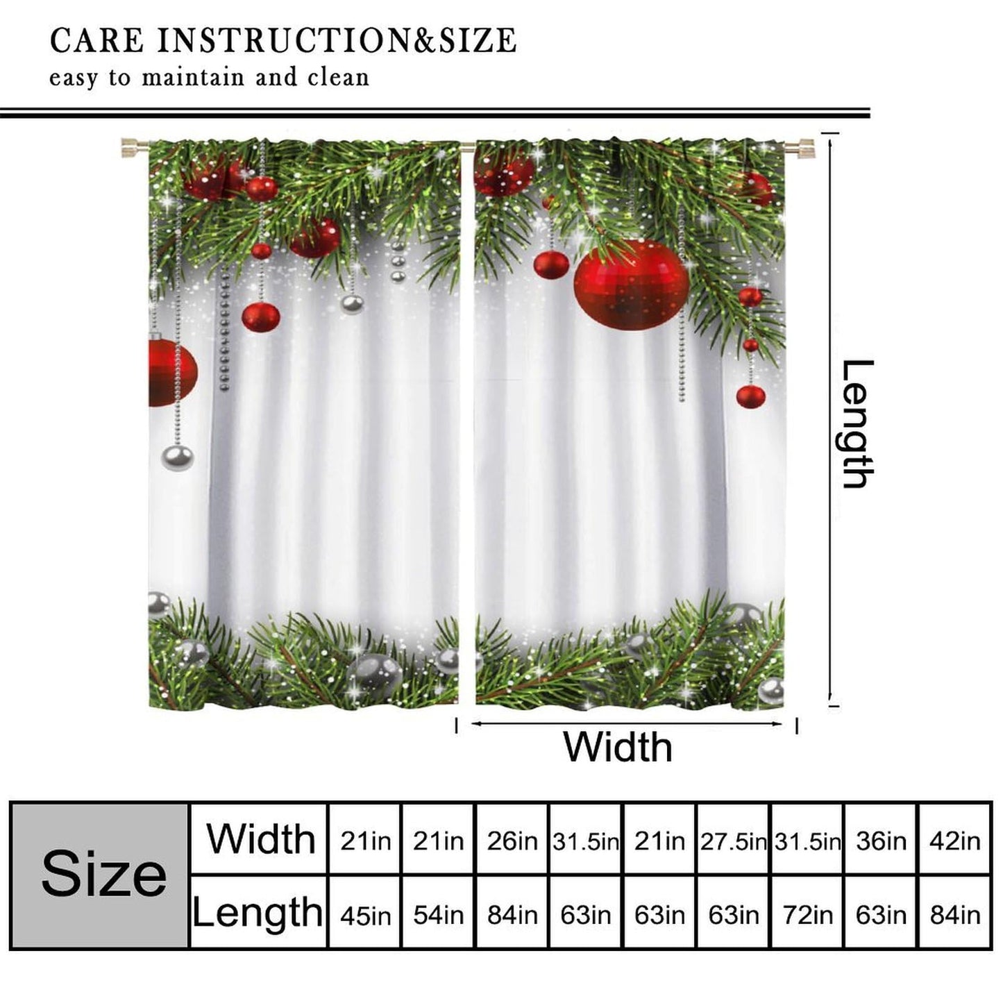 Merry Christmas Classical Ornaments and Baubles Coniferous Pine Tree Window Treatmen for Living Room Bedroom Decor Window Drapes 42" W X 45" L