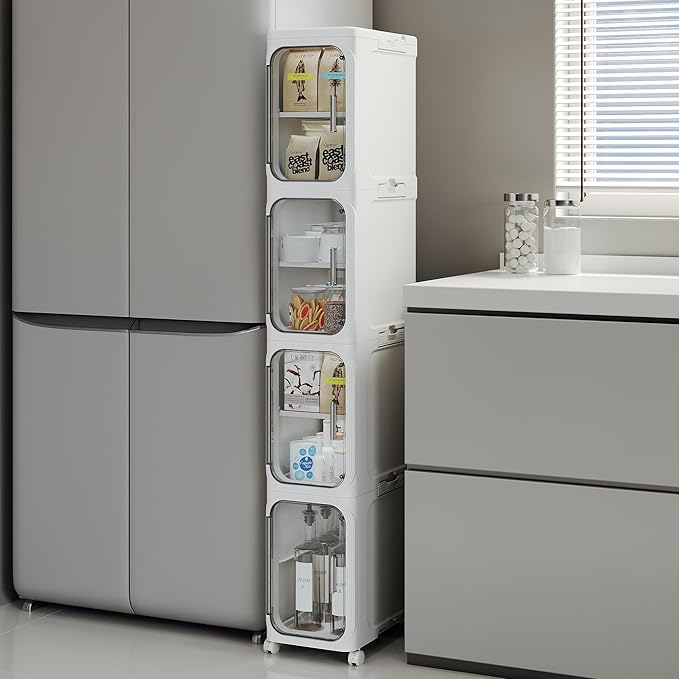 4-Tier Tall Narrow Storage Cabinet, Slim Bathroom Storage Cabinet