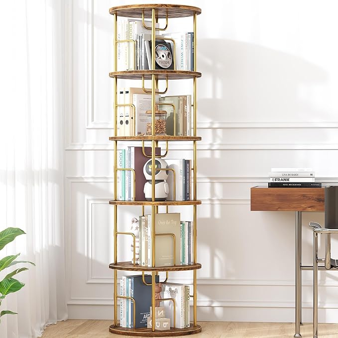 5Tier Rotating Bookshelf, 360 ° Display Stackable Spinning Bookshelf Tower