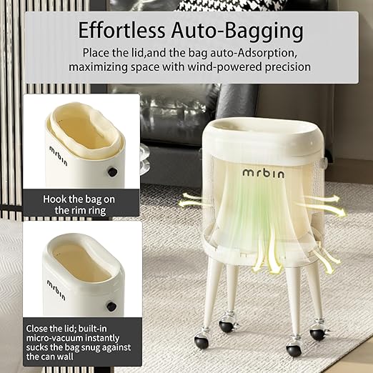 MRBIN Office Trash Can with Lid, Small Bathroom Automatic Adsorption Open Top