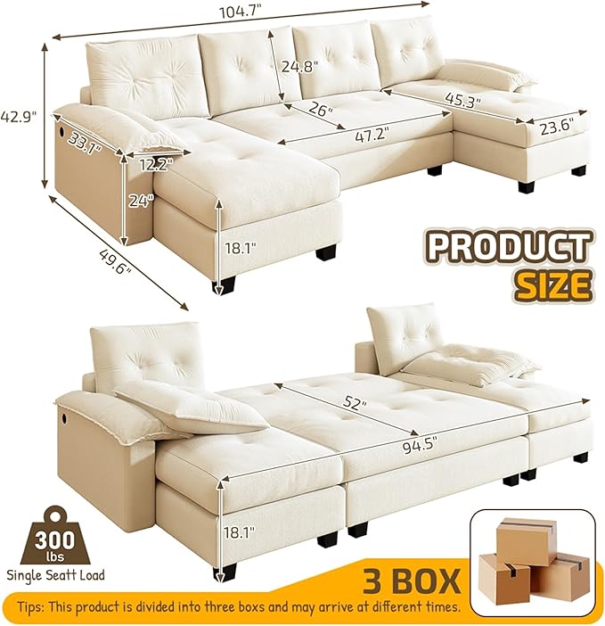 104.7" U-Shaped Sleeper Sofa