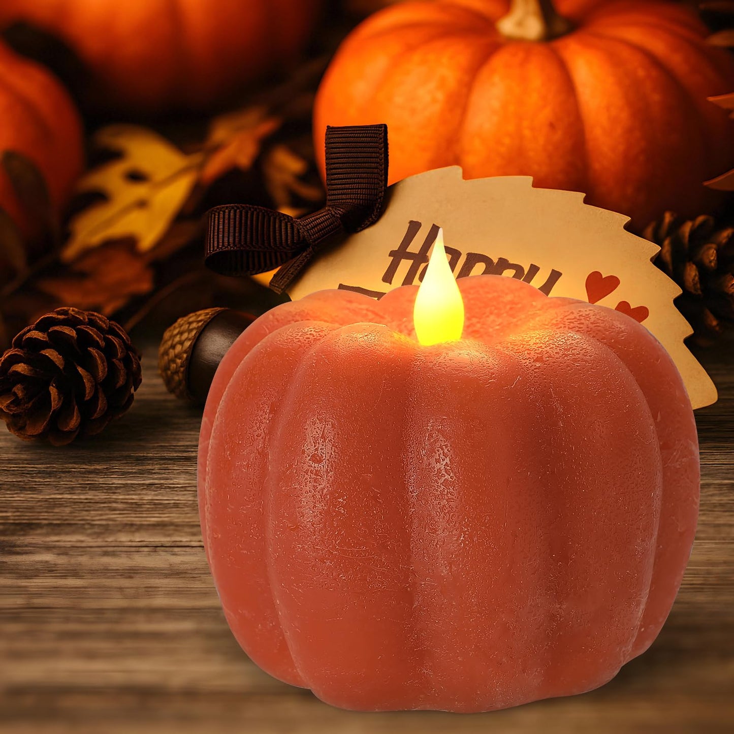 Fall Decor Pumpkin Flameless Candles - Battery Powered LED Pumpkin Flickering Candle with Timer Remote Control, Thanksgiving Gifts, Autumn Farmhouse Rustic Harvest Decor for Indoor (Orange)