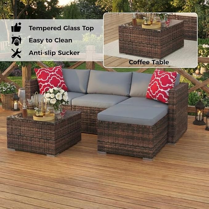 5 PCS Outdoor Sectional Sofa Set, Outdoor Patio Set Sectional Sofa, All-Weather