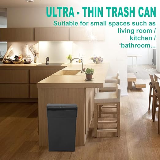 BestOffice 13 Gallon Trash Can Automatic Kitchen Trash Can Touch Free High-Capacity Garbage Can with Lid for Bedroom Bathroom Home Office 50 Liter (Black, 1) (2, Black)