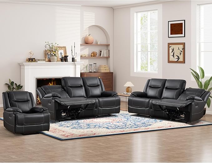 ANJ Premium Genuine Manual Reclining Sofa Set