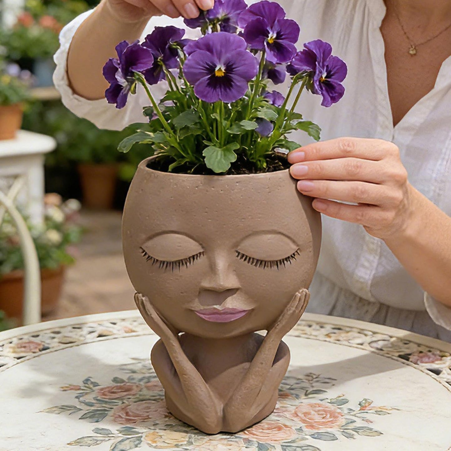 Cute Plant Pots -Face Planters Pots Head Flower Pot,Succulent & Cactus Christmas Planters with Drainage Hole,Creative Home Gardening Decor Plant Gifts for Plant Lovers,Women,Mom,Teacher (Brown)