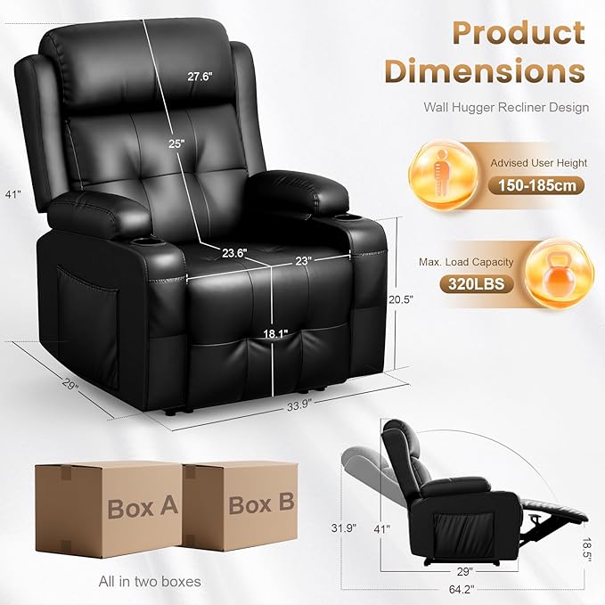 Home Theater Seating Power Recliner Chair, Massage Reclining Sofa