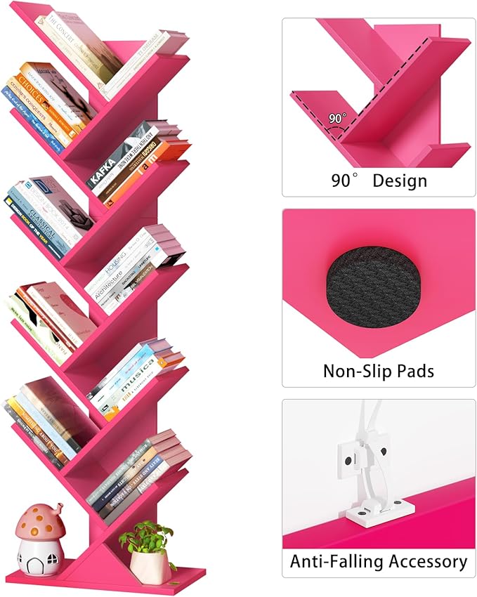 SHEEPAM 10 Tier Tree Book Shelf, Floor Standing Wood Bookshelf