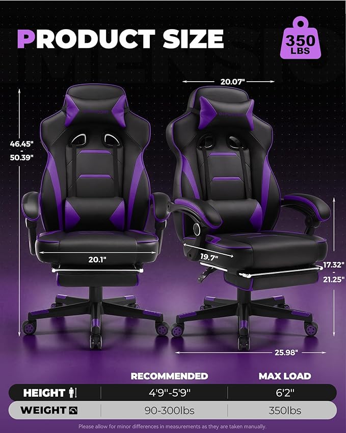 GTPLAYER Gaming Chair with Footrest, Big and Tall Game Chair 350lb Racing Style