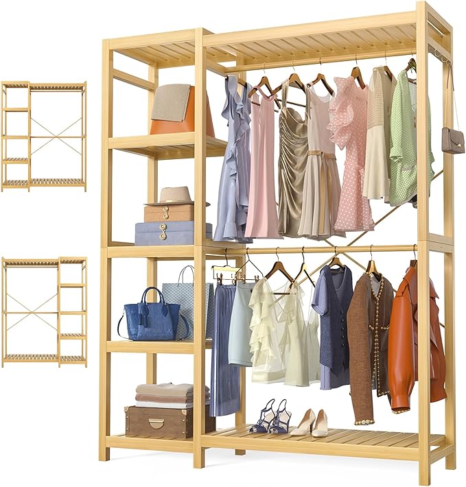 Homykic Bamboo Clothes Rack Garment Rack