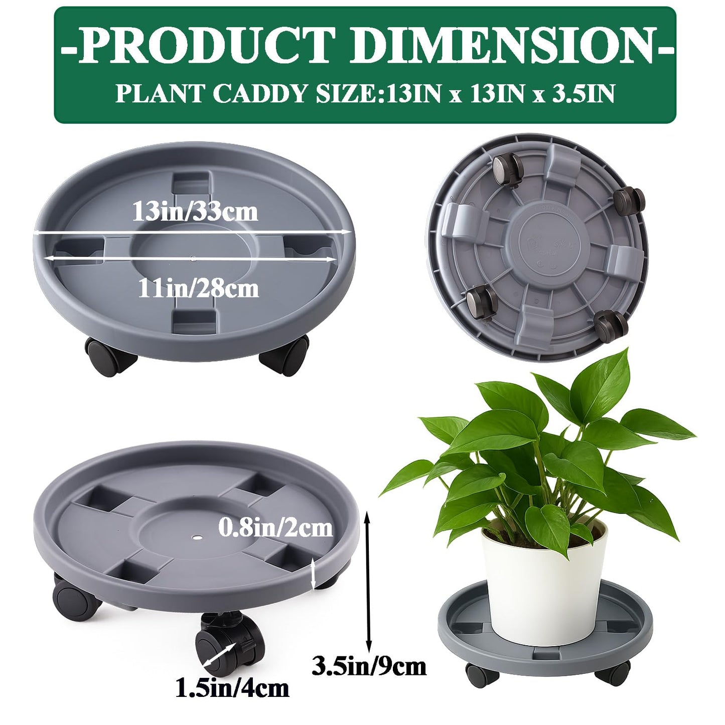 Tulpeed Rolling Plant Stand with Wheels 5 Pack 13 Inch Plant Caddy with Wheels Heavy Duty Plant Dolly Roller Base with Wheels Round Flower Pot Rack Holder Planter Trolley Tray, Grey