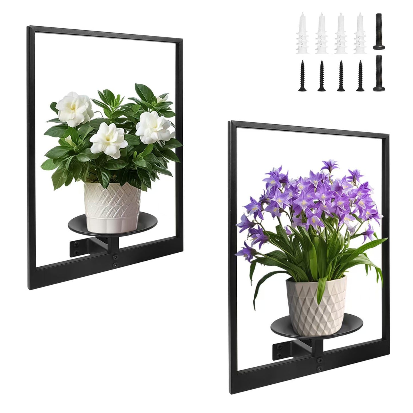 SUNLITOPTO Plant Wall Shelf, Metal Modern Style Frame, Picture Wall Plant Holder, Plant Frames for Living Space Decor Display Stand for Living Room Balcony Garden Patio (2 PACK(BLACK))