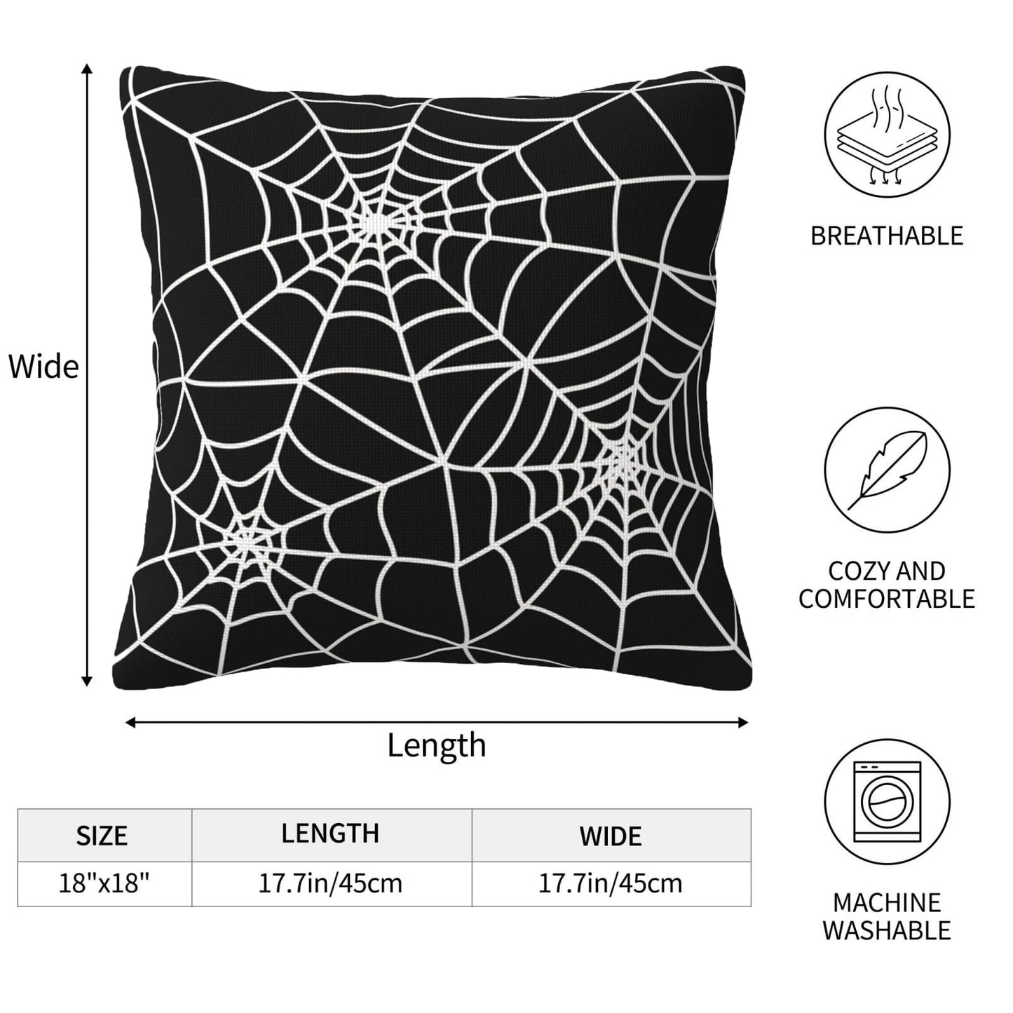 Wsunsal Halloween Pillow Covers 18x18 Inch Set of 2, Black Spider Web Decor Throw Pillows Holiday Halloween Outdoor Decorative Pillows Square Linen Cushion Covers for Home Bed Couch Sofa