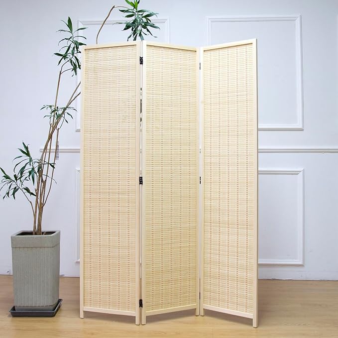 Furnnylane 3 Panel Room Divider and Folding Panel Screen, Bamboo Panel Divider