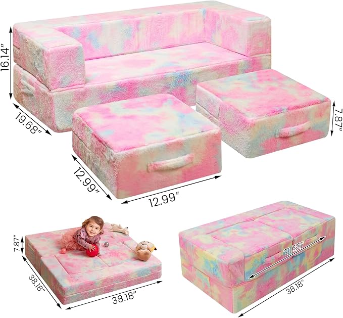 Cvortll Modular Kids and Toddler Play Couch, Convertible Folding Sofa, 3-in-1