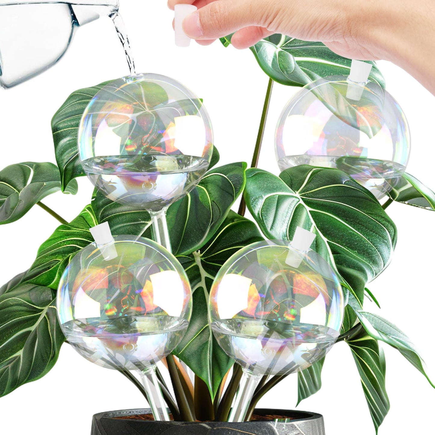 Vividaire 13oz Up to 2 Weeks Large Plant Watering Globes - Self Watering Bulbs and Planter Insert for Indoor & Outdoor Plants, Glass Water Globes Automatic While Away (4 Pack)