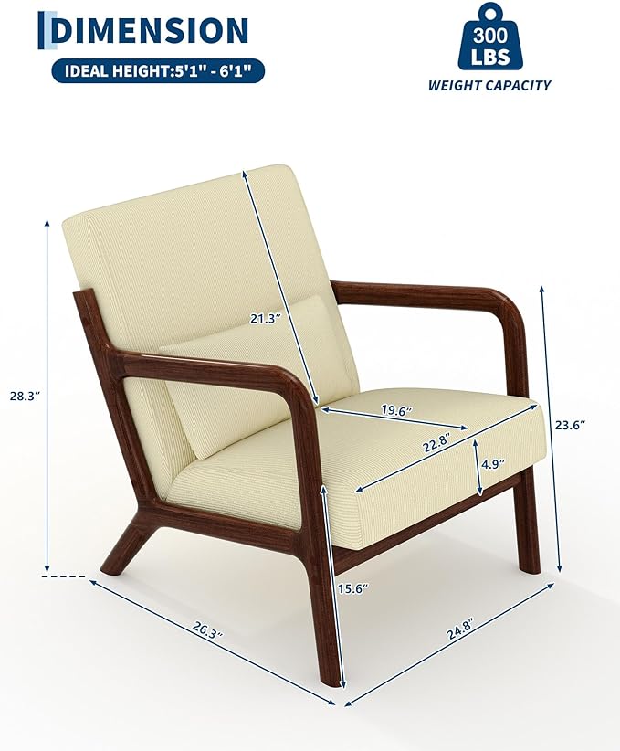 Garvee Mid-Century Accent Chair Set of 2, Cozy Reading Chair, Modern Lounge