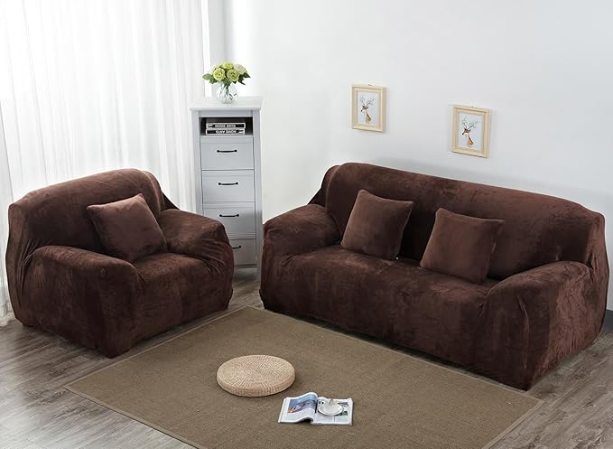 vctops 1-Piece Velvet Plush Stretch Loveseat Sofa Slipcover