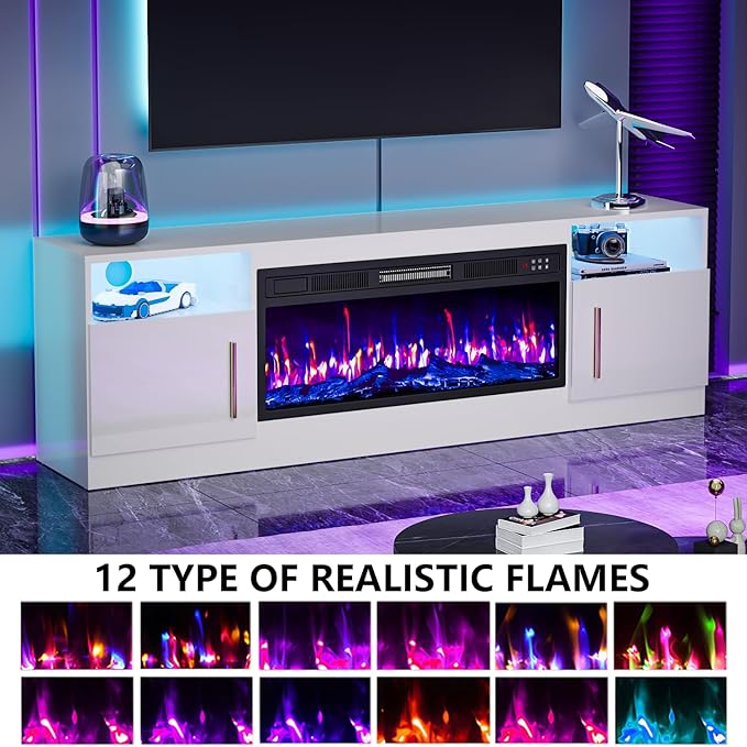 PRETZI Fireplace TV Stand with 36" Fireplace Up to 80" TVs, Remote Control