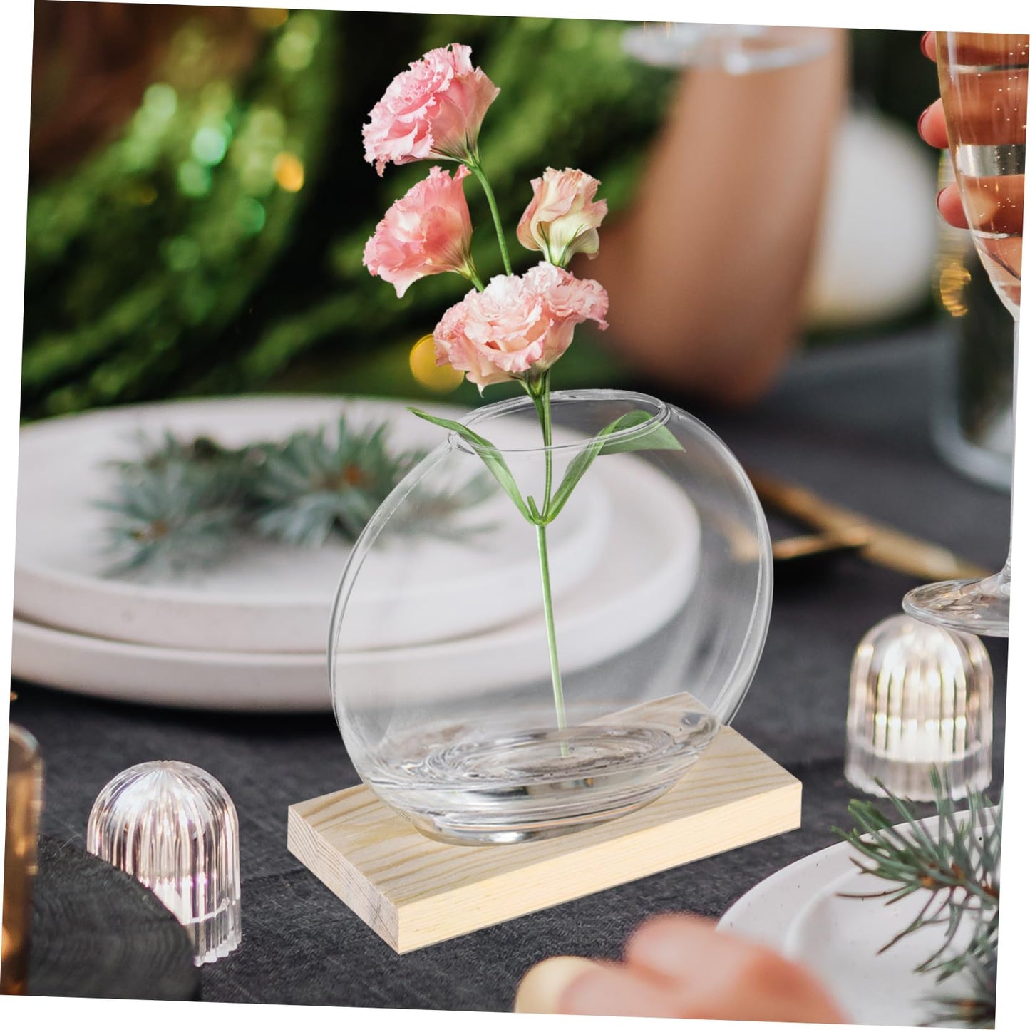 IWOWHERO 2sets Desktop Glass Planter Clear with Base for Hydroponic Plants Decorative Terrarium for Home Office for Small Greenery Floral Displays