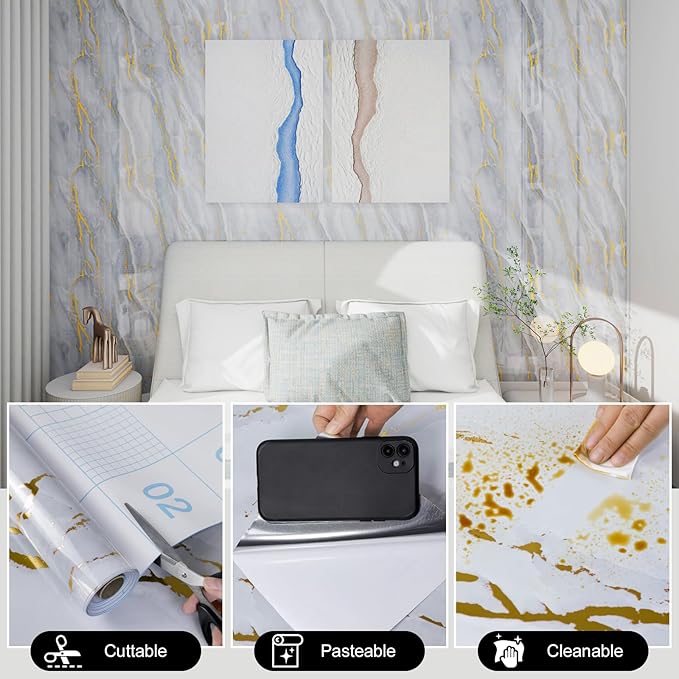 White Gold Marble Contact Paper