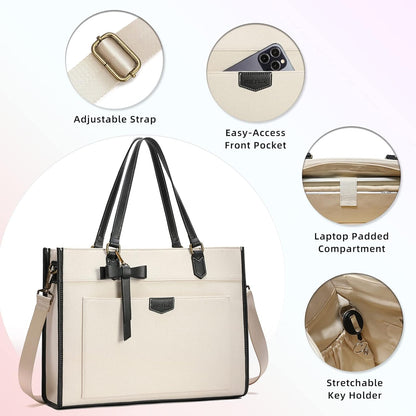 Keyli 3pcs Laptop Bag for Women,15.6 Inch Canvas Tote Bag Work Bags Large Business Computer Briefcase Shoulder Handbag Purse