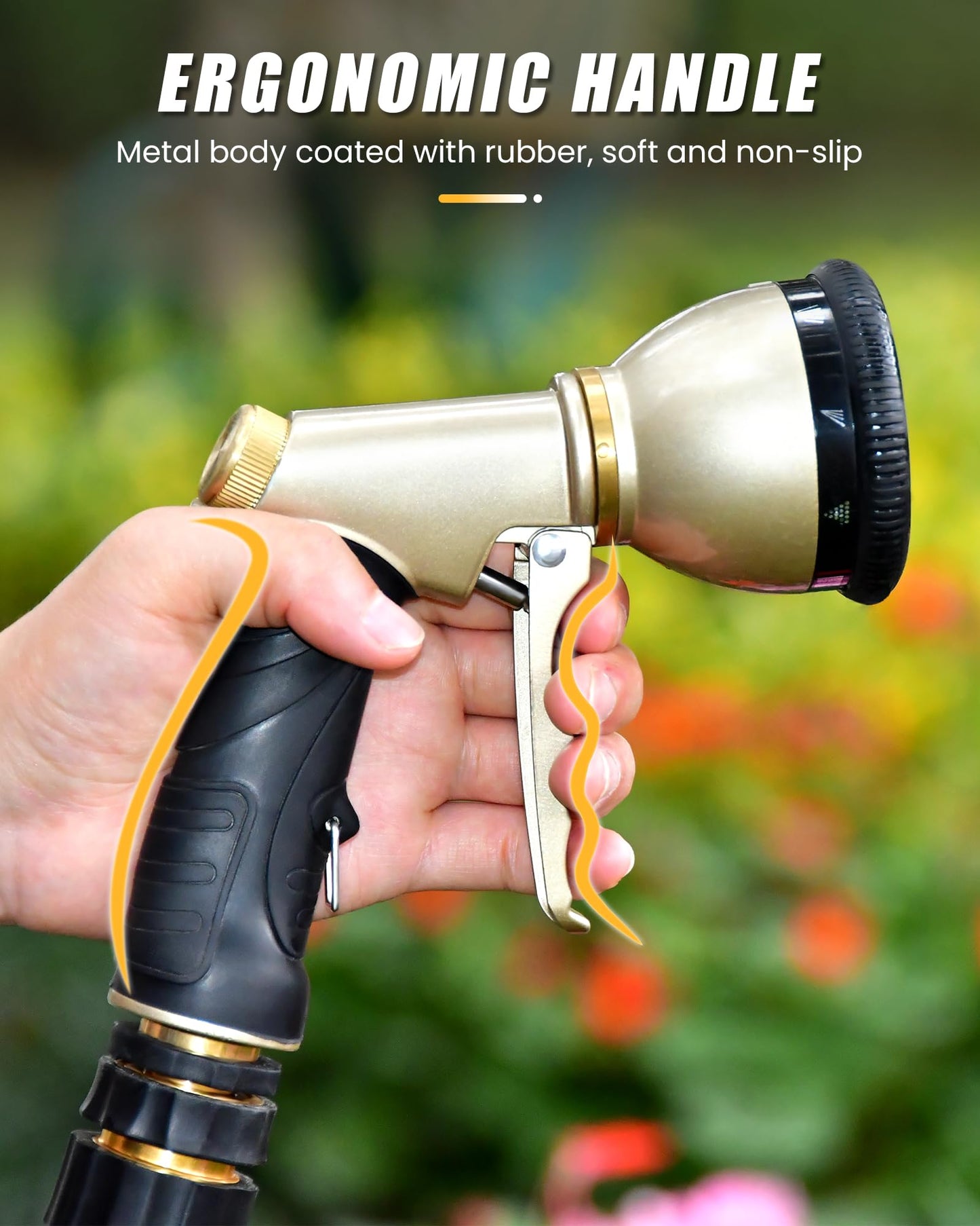 RAINPOINT Garden Hose Nozzle, Hose Sprayer Nozzle with 9 Spray Patterns, High Pressure Water Hose Nozzle Heavy Duty Metal Hand Sprayer, Watering Plants and Lawn, Car Washing, Pet Showering,Grey 2pcs