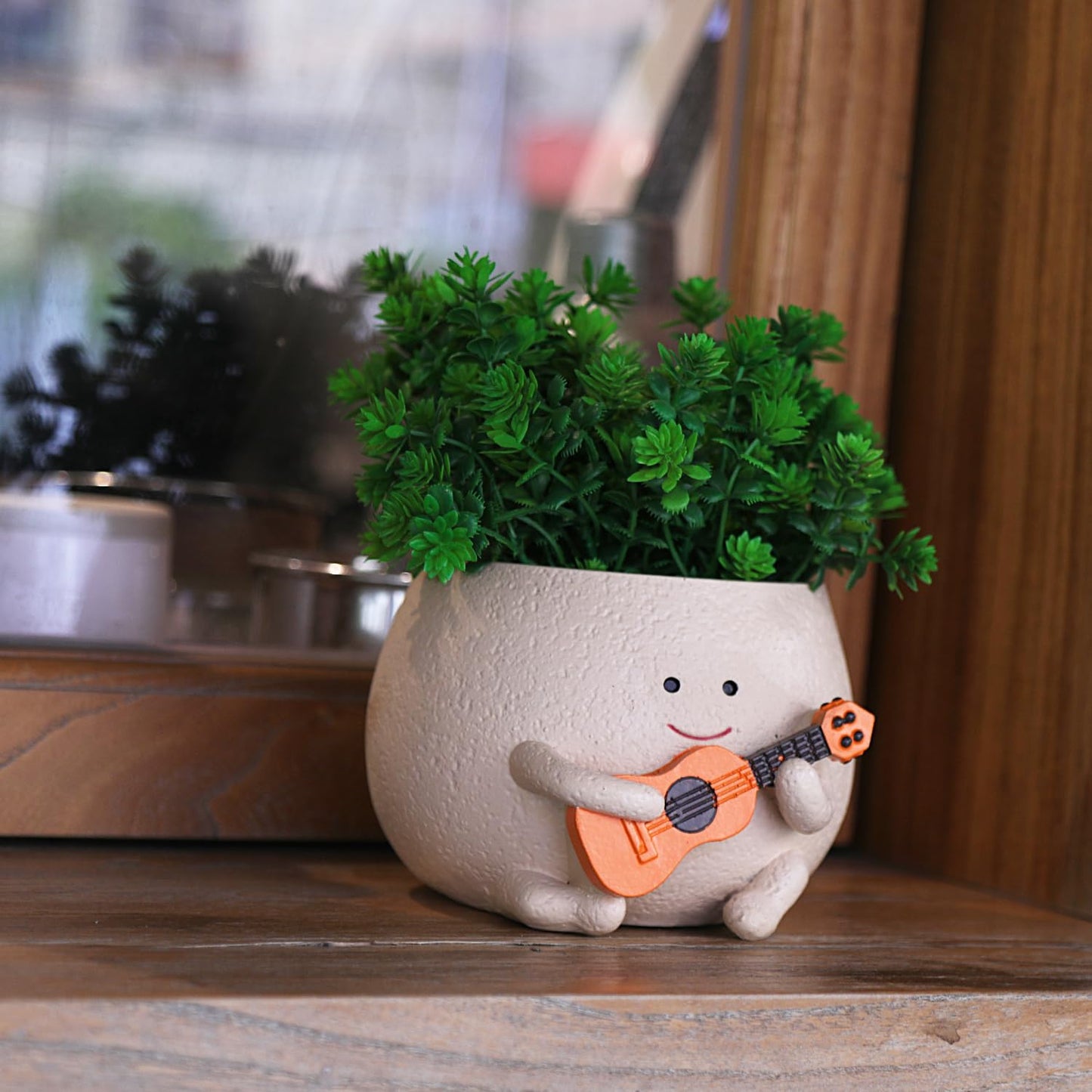 QIAOLY Planter Pot with Drainage Hole Cute Resin Head Planters for String of Pearls Plant Live Unique Guitar Succulent Pots for Indoor Outdoor Plants Gift IdeaI for Christmas (Large)