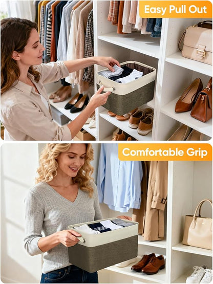 BALEINE 2 Pack Fabric Closet Storage Bins for Shelves, Linen Closet Organizers and Storage, Decorative Baskets for Organizing, Shelf, Clothes, Home, Office (Brown, 14''x10''x8.5'')