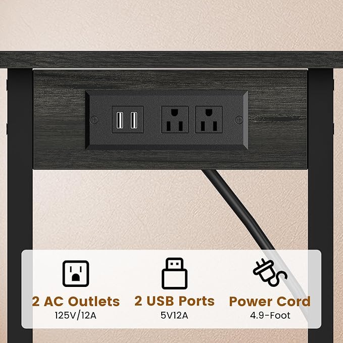 Asgolion Tall End Table with Charging Station, Skinny Nightstand with USB Ports