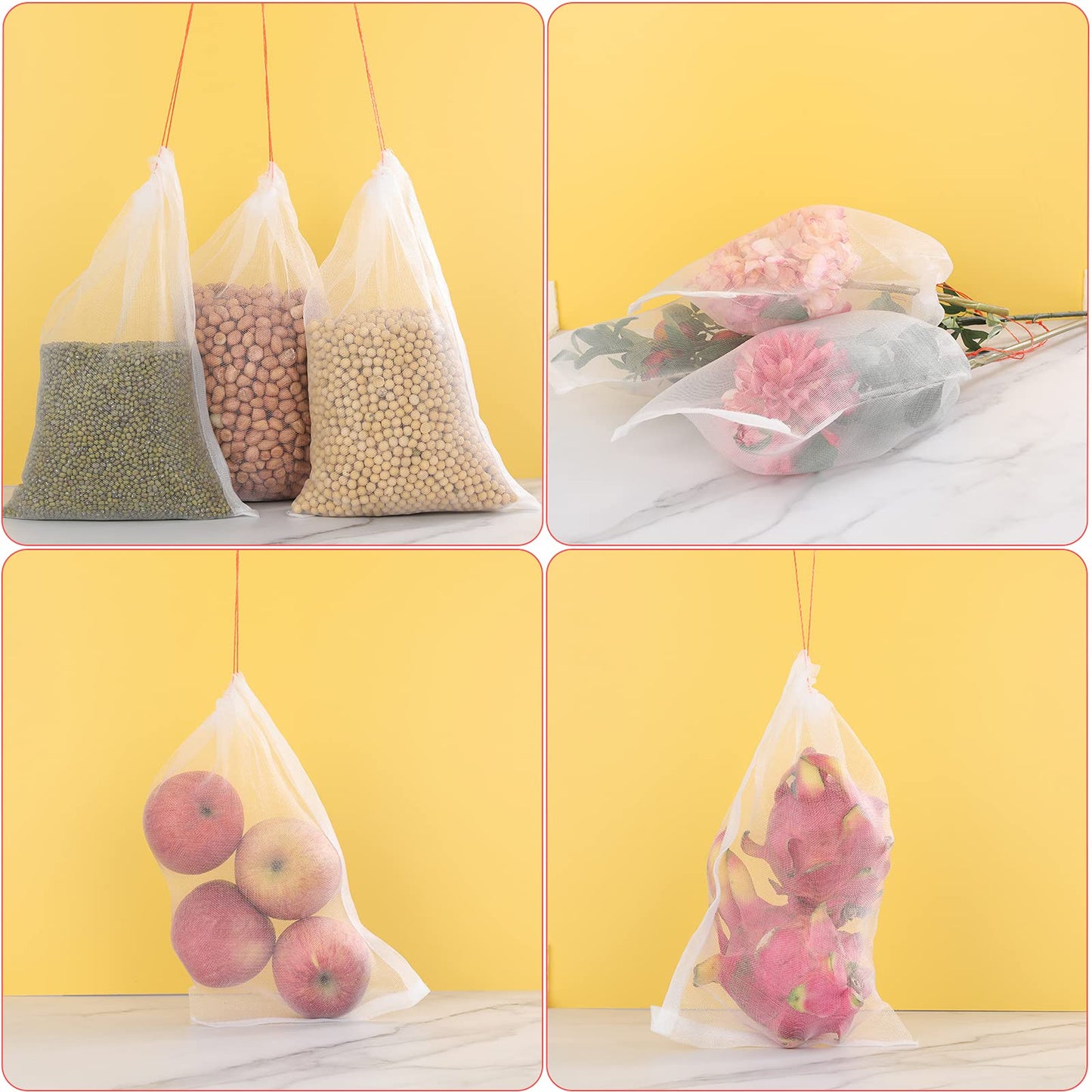 Kikhope 50 Pcs Fruit Protection Bags, 14"x10" Fruit Netting Bags, Garden Netting Bags with Drawstring, Fruit Tree Bags, Netting Barrier Bags for Protecting Fruits and Vegetables