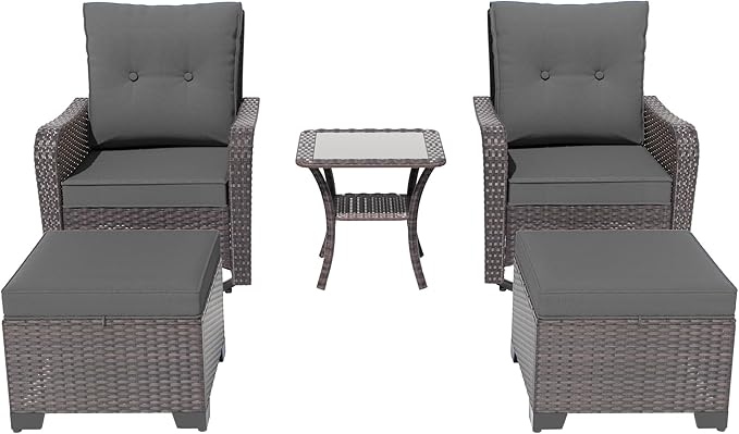 ALAULM 5-Piece Outdoor Swivel Rocking Chair Set