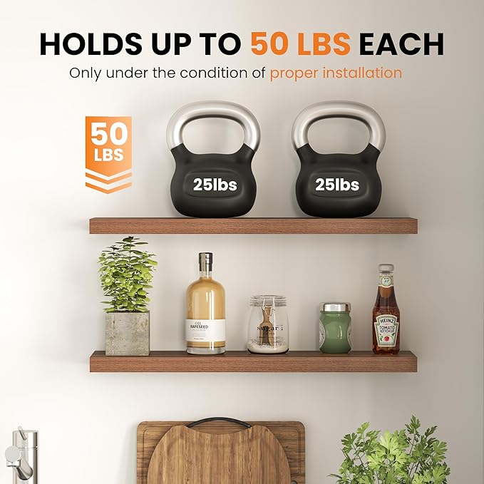 Fun Memories Floating Shelves for Wall, 48 Inch Long Set of 2 Rustic Wood Wall