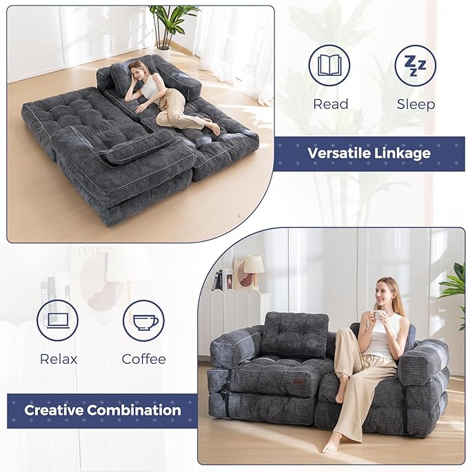 MAXYOYO Folding Sofa Bed, L-Shaped Convertible Sofa Bed