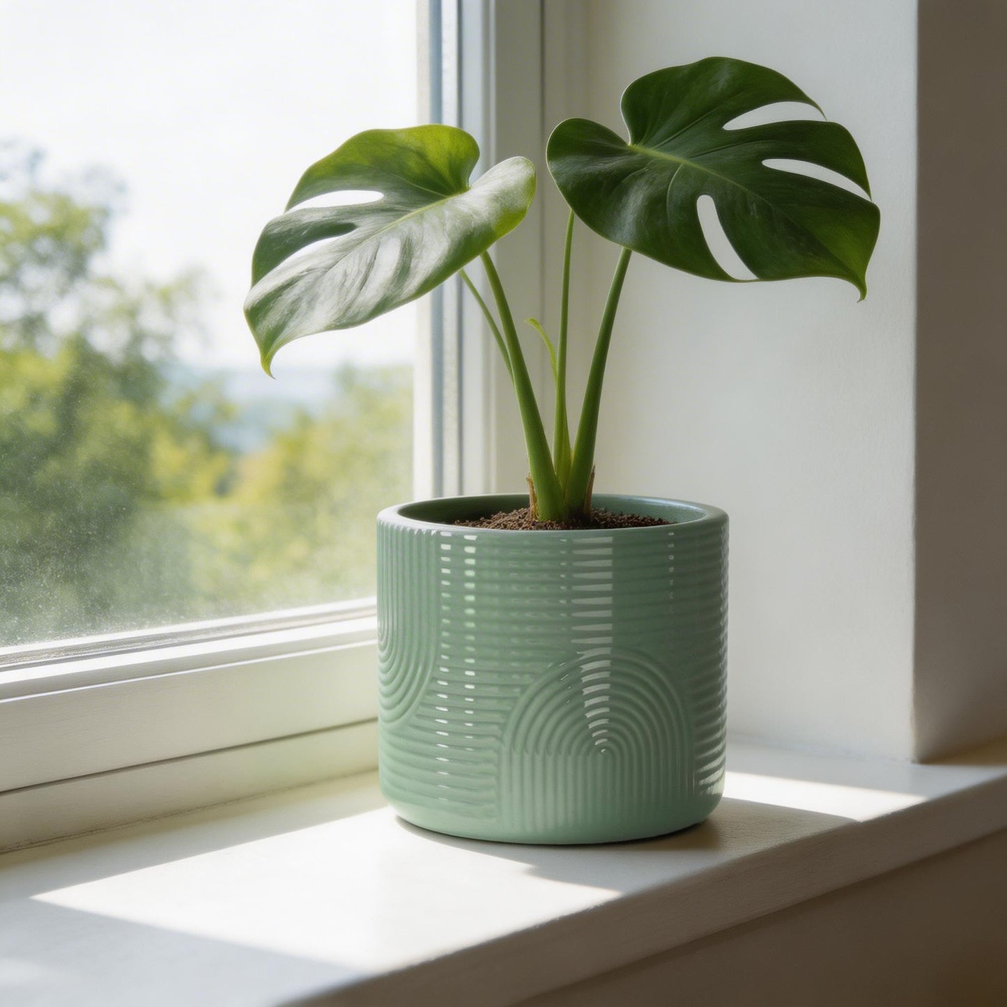 ÈMJÉ LUXE 6 Inch Ceramic Plant Pot – Decorative Indoor Planter (No Drainage Hole) for Succulents, Herbs & Houseplants – Modern Tabletop Desk Planter – Sage Green
