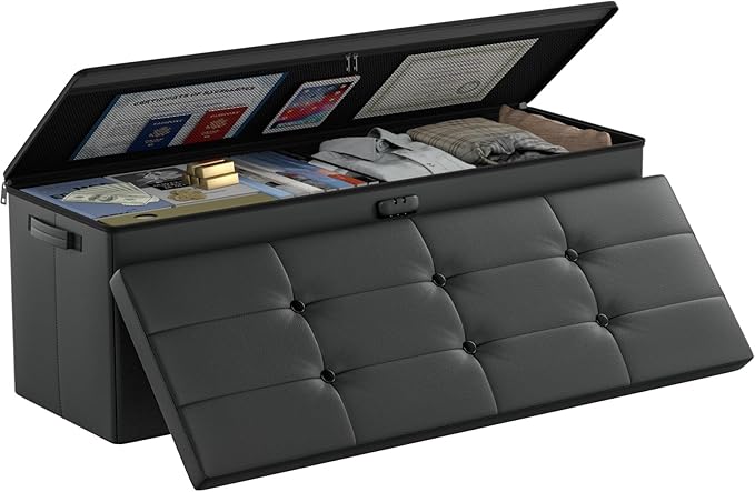 DocSafe Storage Ottoman Bench, Fireproof＆Waterproof Folding Bench