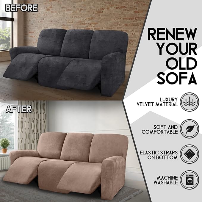 ULTICOR Velvet 8-Pieces Recliner Sofa Covers Stretch Reclining Couch Covers