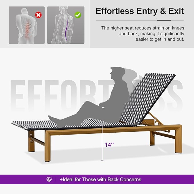 PURPLE LEAF Extra Wide Outdoor Chaise Lounge French Hand Woven Wicker Patio