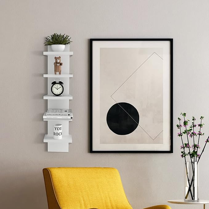Homaterial 5 Tier Wall Shelf Unit, Small White Vertical Floating Shelf-Narrow