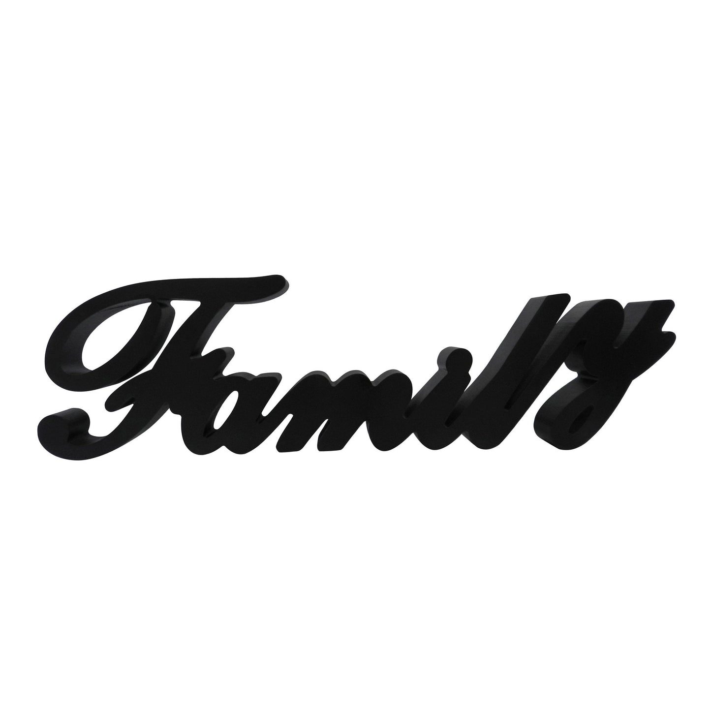 CVHOMEDECO. Matt Black Wooden Words Sign Free Standing "Family" Tabletop/Shelf/Home Wall/Office Decoration Art, 15-3/4 x 4-1/2 x 1 Inch