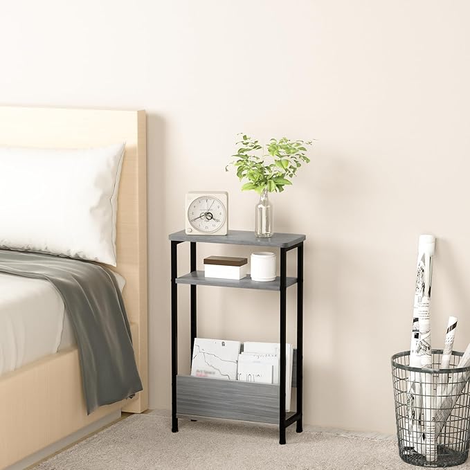 THUMEYE 7.1" Narrow Side Table for Small Spaces, 3 Tier Small End Table