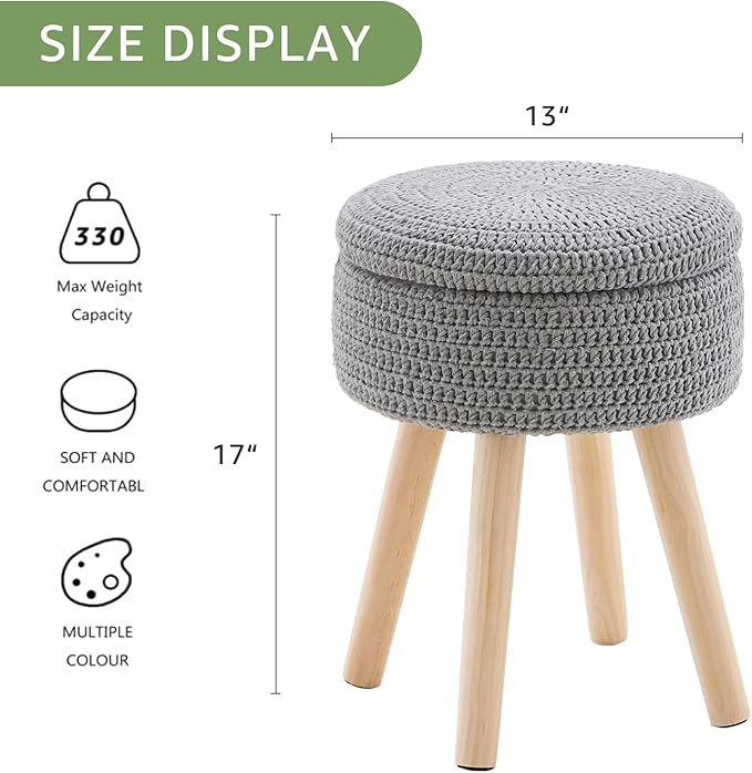 Wimarsbon Pouf Ottoman, 100% Cotton Knitted Boho Footstool, Round Footrest