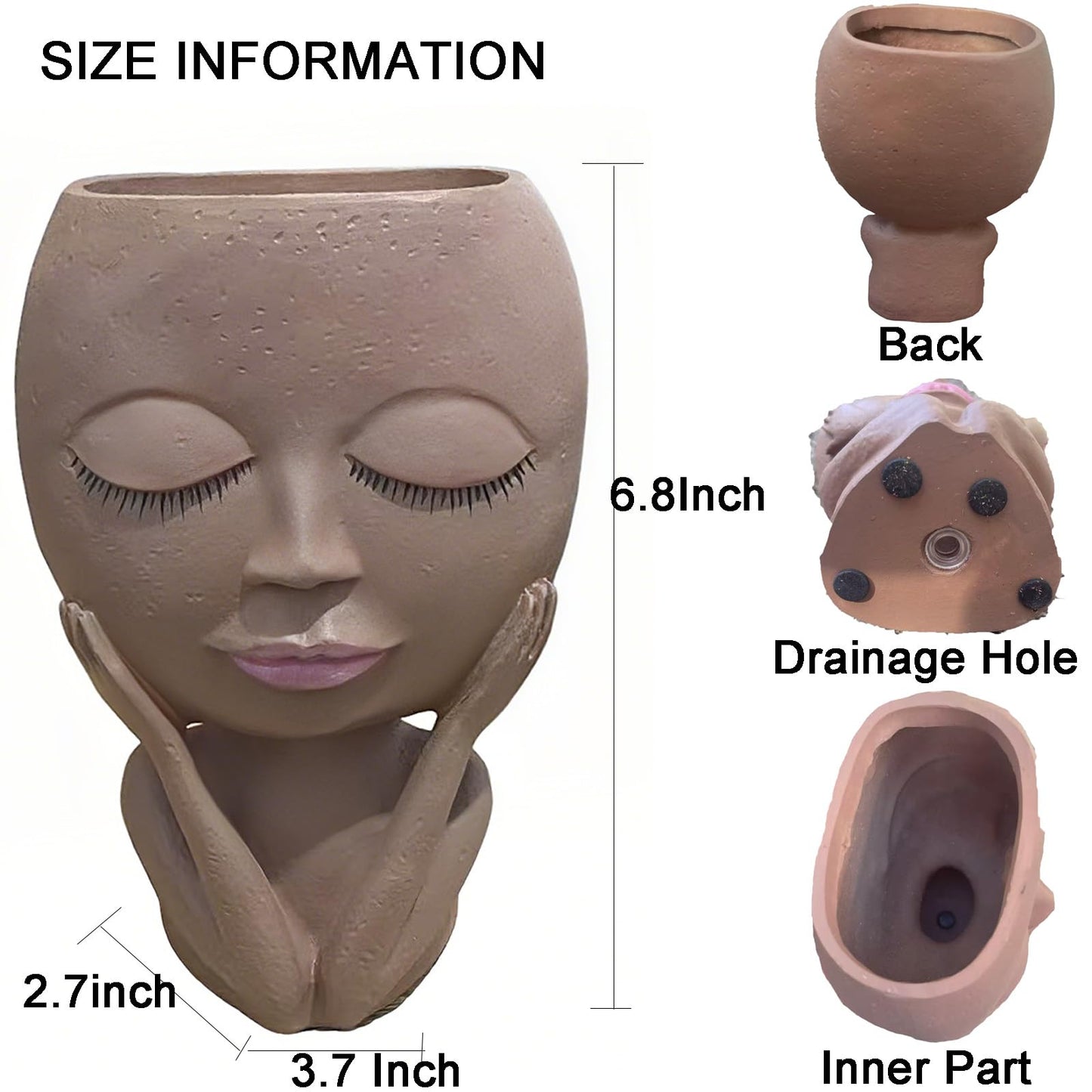 Cute Plant Pots -Face Planters Pots Head Flower Pot,Succulent & Cactus Christmas Planters with Drainage Hole,Creative Home Gardening Decor Plant Gifts for Plant Lovers,Women,Mom,Teacher (Brown)