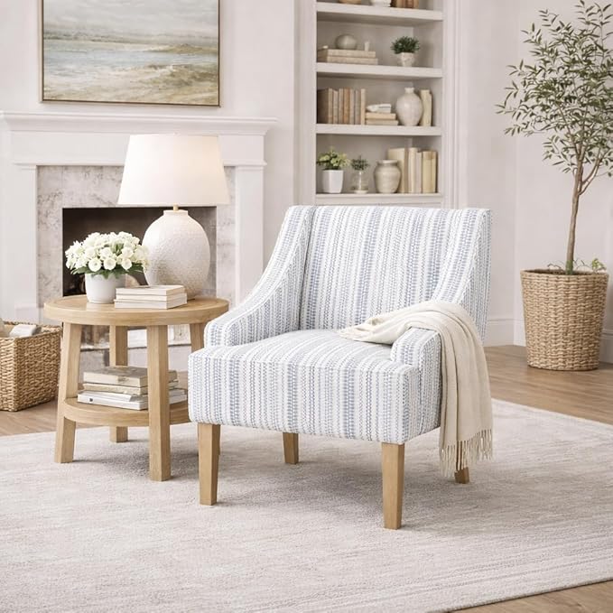 HomePop Swoop Arm Accent Chair, Ivory Stripe