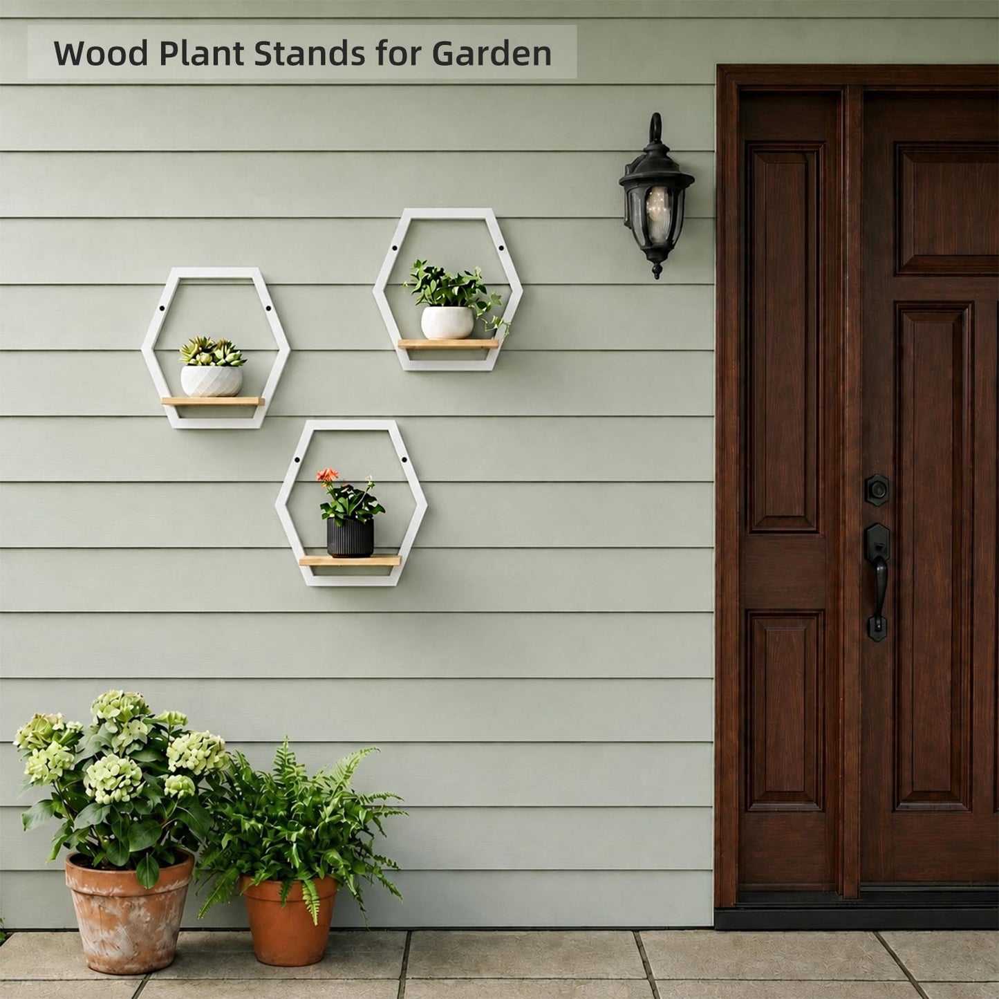 Rioneta 3 Pack Solid Wood & Heavy Duty Metal Wall Plant Stands,9 inch Natural Wood Shelf, Boho Arch Hanging Planter for Indoor 25 LB Load for Plants White