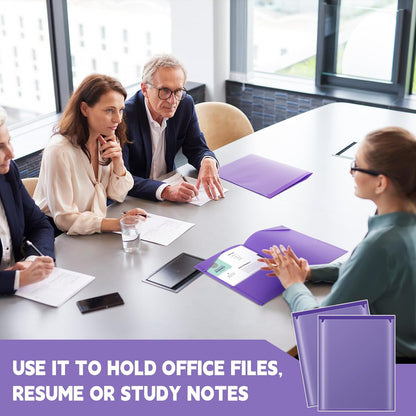 Henoyso 36 Pcs Plastic Folders with Clear Front Pockets Heavy Duty File Folders with 2 Pockets and Card Slot for Student Communication School Office Presentation Report (Purple)