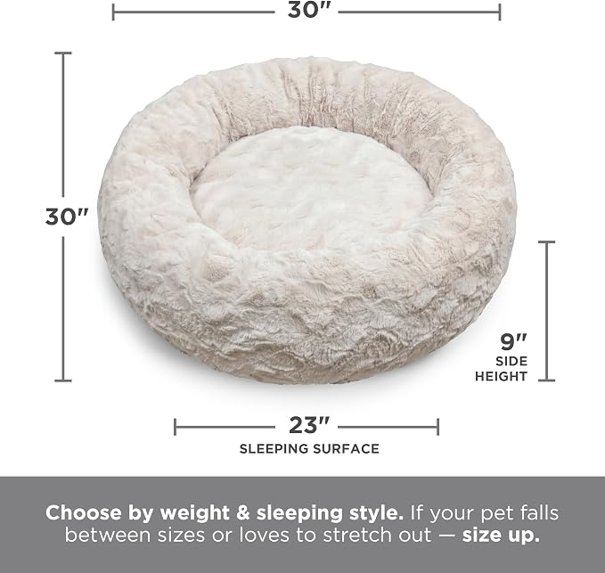 Best Friends by Sheri The Original Calming Donut Dog Bed for Medium Dogs up to 45 lbs, Lux Faux Fur, Mink Dark Gray, 30" x 30"
