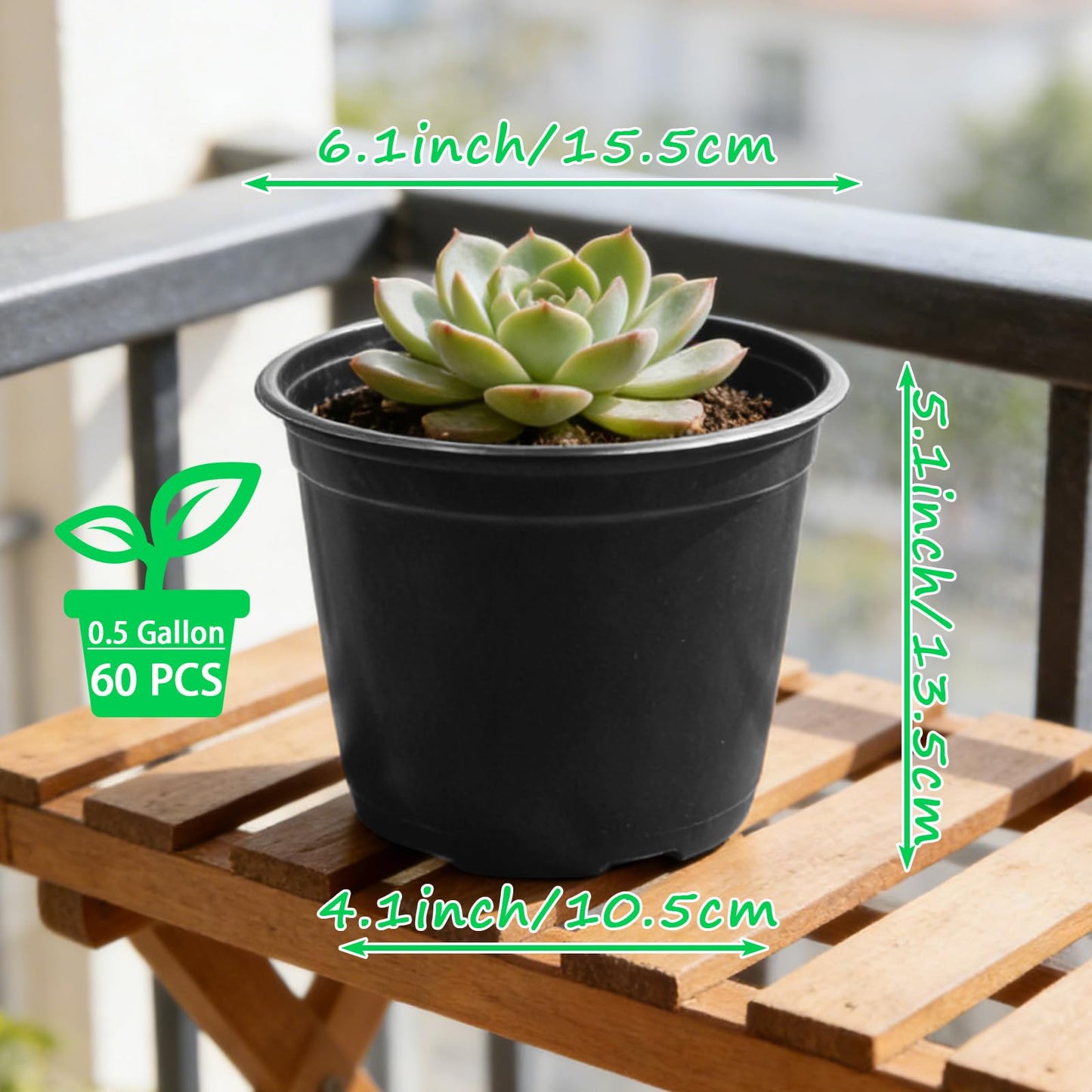 Anyumocz 60Pcs 0.5 Gallon Plant Nursery Pots,Plastic Pots with Drainage Holes,Flower Container Seedling Pot for Planting,Transplanting,Succulents,Cuttings,Garden(Black)